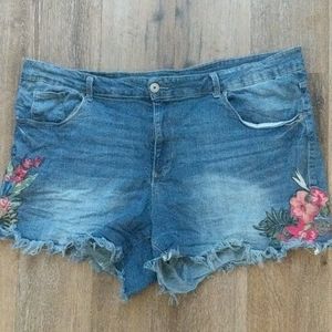 Sexy cut-off denim embroidered shorts, size 24w